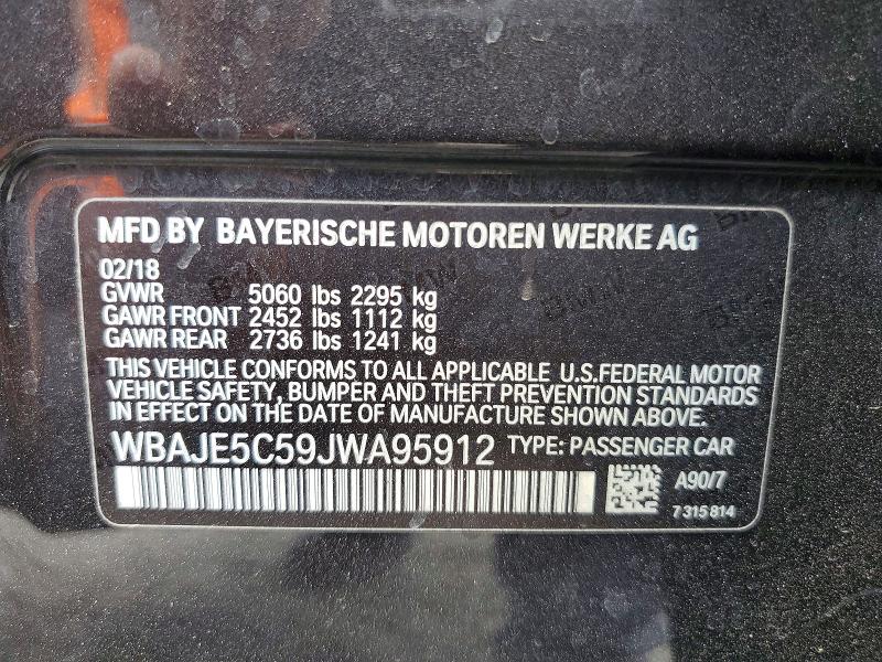 2018 Bmw 540 მანქანა იყიდება აუქციონზე, vin: WBAJE5C59JWA95912, აუქციონის ნომერი: 55153466