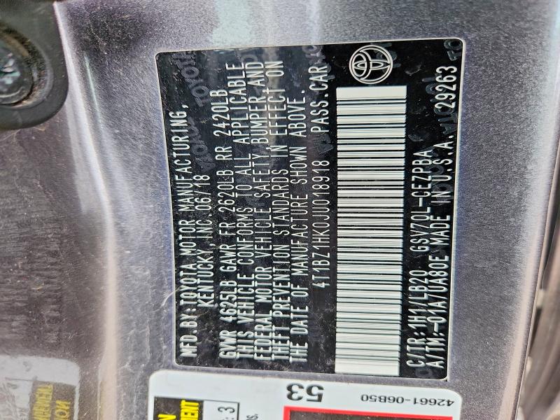 55244066 :رقم المزاد ، 4T1BZ1HK0JU018918 vin ، 2018 Toyota Camry مزاد بيع