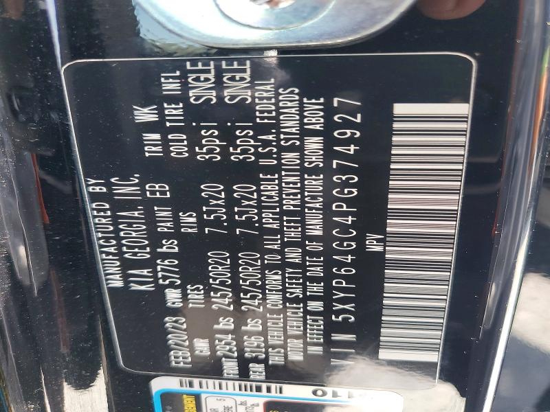 2023 Kia Telluride მანქანა იყიდება აუქციონზე, vin: 5XYP64GC4PG374927, აუქციონის ნომერი: 52482516