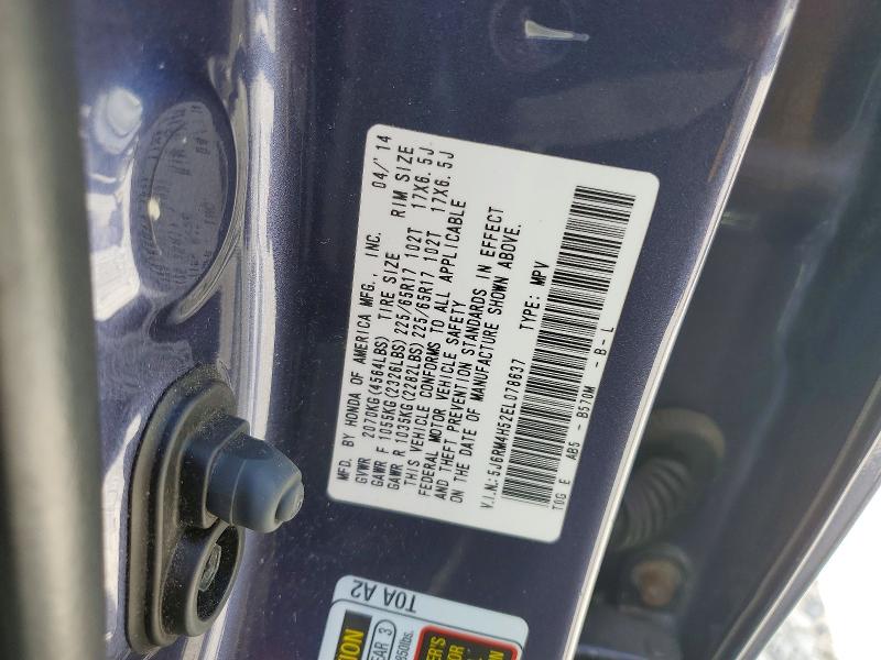 2014 Honda Cr-v მანქანა იყიდება აუქციონზე, vin: 5J6RM4H52EL078637, აუქციონის ნომერი: 53248326