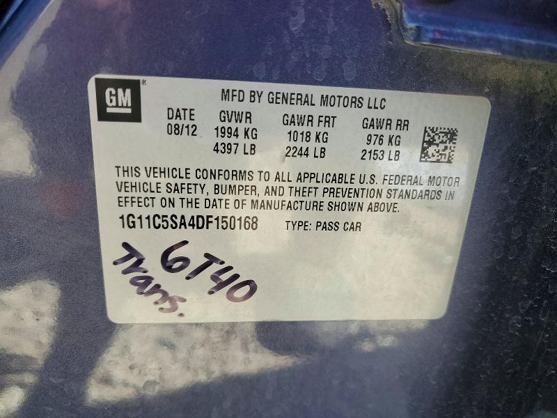 Aukcja sprzedaży 2013 Chevrolet Malibu, vin: 1G11C5SA4DF150168, numer aukcji: 53567706