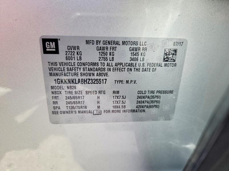 Aukcja sprzedaży 2017 Gmc Acadia, vin: 1GKKNKLA8HZ325517, numer aukcji: 52964326