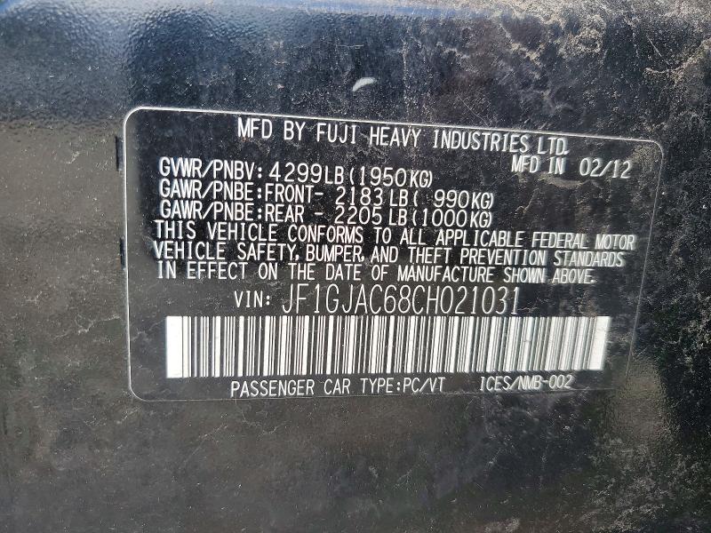 52916336 :رقم المزاد ، JF1GJAC68CH021031 vin ، 2012 Subaru Impreza مزاد بيع
