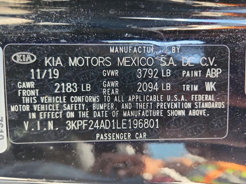 Aukcja sprzedaży 2020 Kia Forte, vin: 3KPF24AD1LE196801, numer aukcji: 53893046