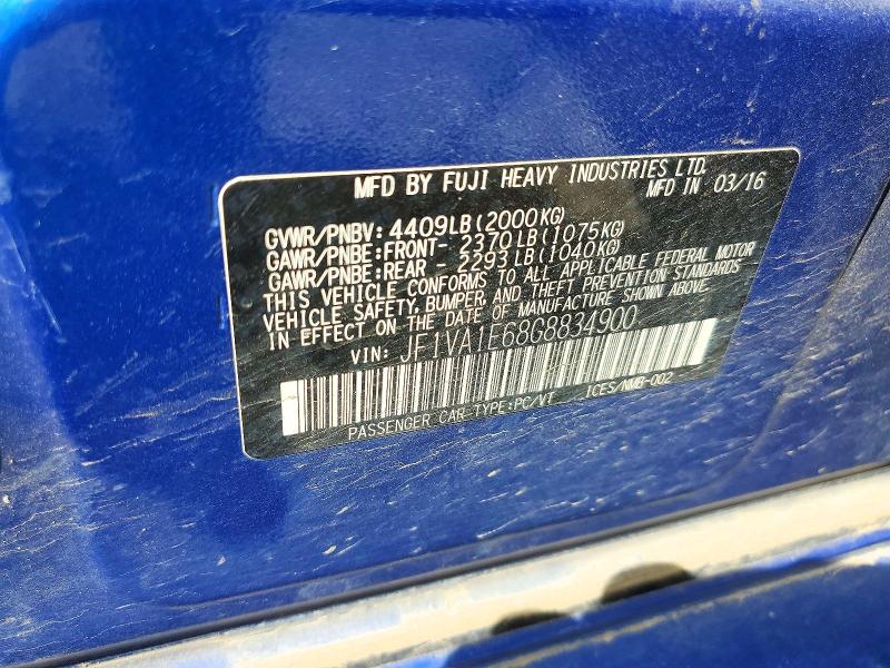Продажа на аукционе авто 2016 Subaru Wrx, vin: JF1VA1E68G8834900, номер лота: 53299436