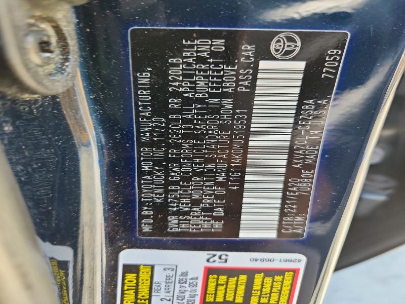 Продаж на аукціоні авто 2021 Toyota Camry, vin: 4T1G11AK0MU519531, номер лоту: 53428116