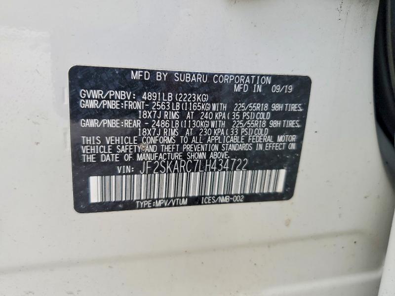 53896446 :رقم المزاد ، JF2SKARC7LH434722 vin ، 2020 Subaru Forester مزاد بيع