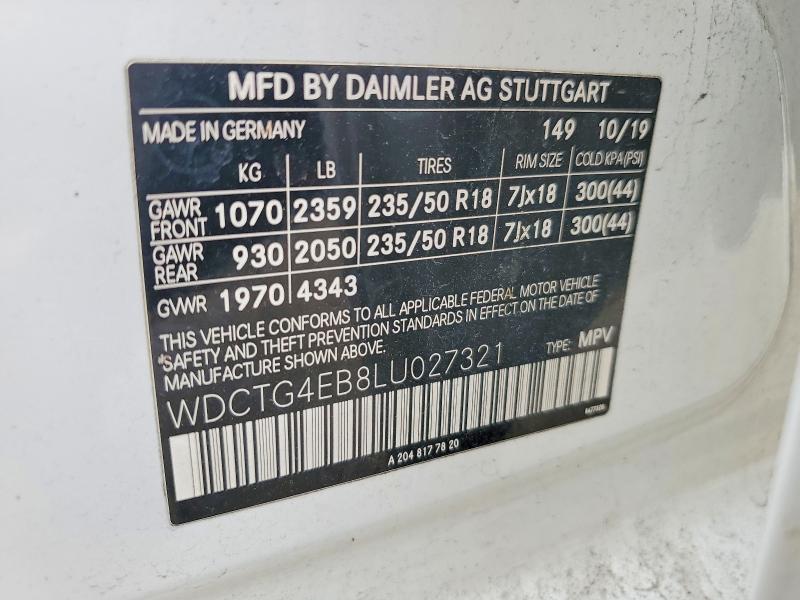 Продаж на аукціоні авто 2020 Mercedes-benz Gla, vin: WDCTG4EB8LU027321, номер лоту: 54448986