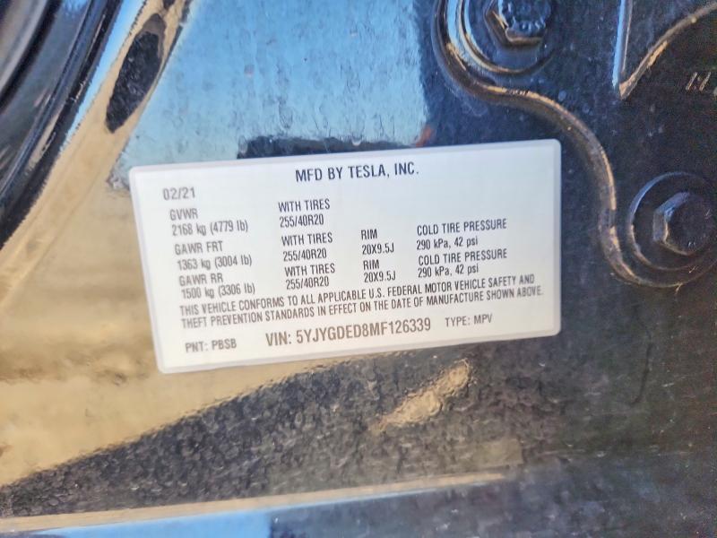 2021 Tesla Model Y მანქანა იყიდება აუქციონზე, vin: 5YJYGDED8MF126339, აუქციონის ნომერი: 53471826