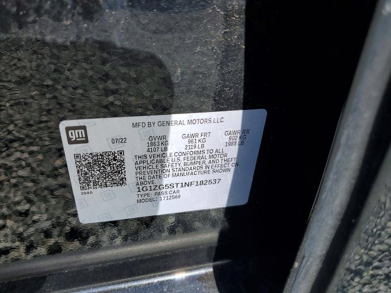 53466356 :رقم المزاد ، 1G1ZG5ST1NF182537 vin ، 2022 Chevrolet Malibu مزاد بيع