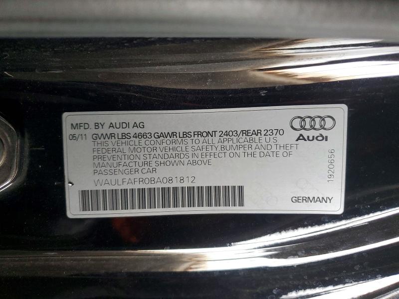 52310876 :رقم المزاد ، WAULFAFR0BA081812 vin ، 2011 Audi A5 مزاد بيع