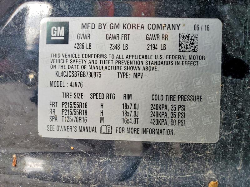 2016 Buick Encore მანქანა იყიდება აუქციონზე, vin: KL4CJCSB7GB730975, აუქციონის ნომერი: 54676866