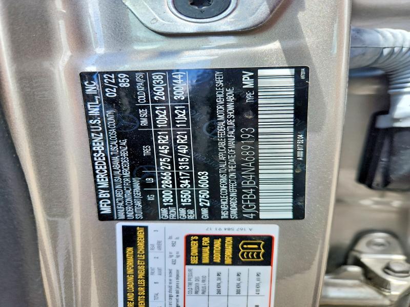 Aukcja sprzedaży 2022 Mercedes-benz Gle, vin: 4JGFB4JB4NA689193, numer aukcji: 53327626