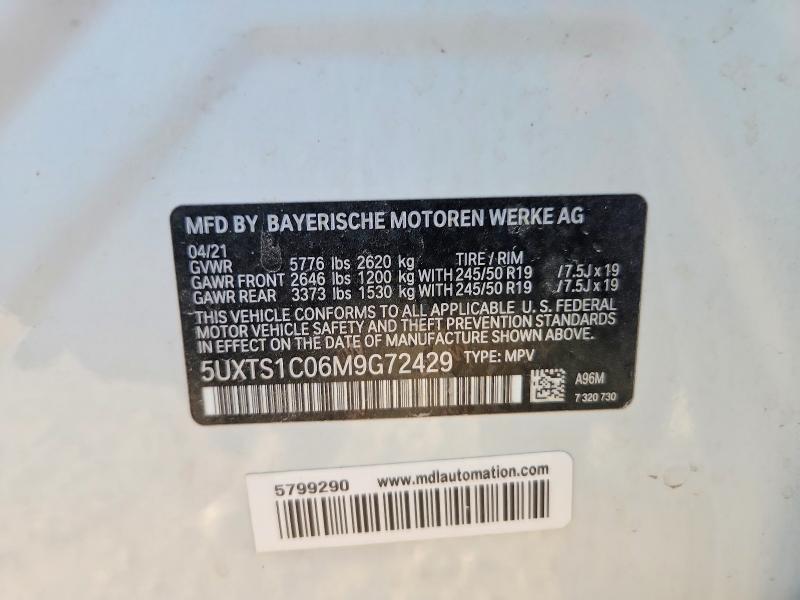 53892686 :رقم المزاد ، 5UXTS1C06M9G72429 vin ، 2021 Bmw X3 مزاد بيع