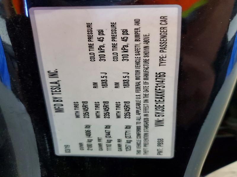 Auction sale of the 2019 Tesla Model 3, vin: 5YJ3E1EAXKF314765, lot number: 53568136