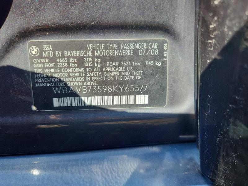 52193896 :رقم المزاد ، WBAVB73598KY65577 vin ، 2008 Bmw 335 مزاد بيع
