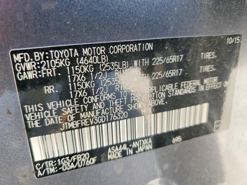 54680356 :رقم المزاد ، JTMBFREV3GD176320 vin ، 2016 Toyota Rav4 مزاد بيع