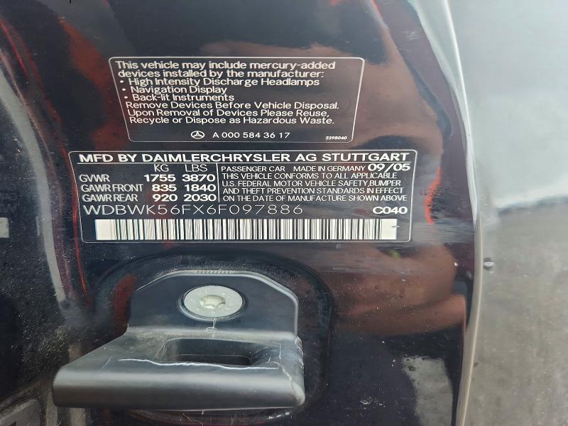 54427426 :رقم المزاد ، WDBWK56FX6F097886 vin ، 2006 Mercedes-benz Slk مزاد بيع