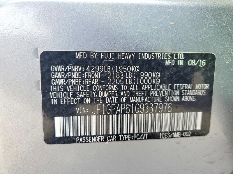 Aukcja sprzedaży 2016 Subaru Impreza, vin: JF1GPAP61G9337976, numer aukcji: 54899036