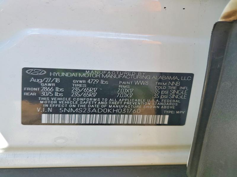 Продаж на аукціоні авто 2019 Hyundai Santa Fe, vin: 5NMS23AD0KH031760, номер лоту: 55189306