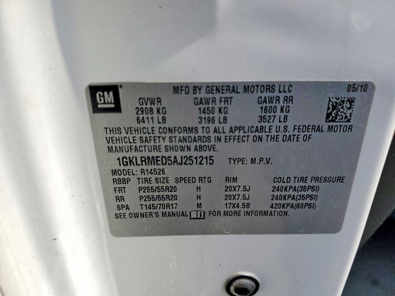 2010 Gmc Acadia მანქანა იყიდება აუქციონზე, vin: 1GKLRMED5AJ251215, აუქციონის ნომერი: 54728206