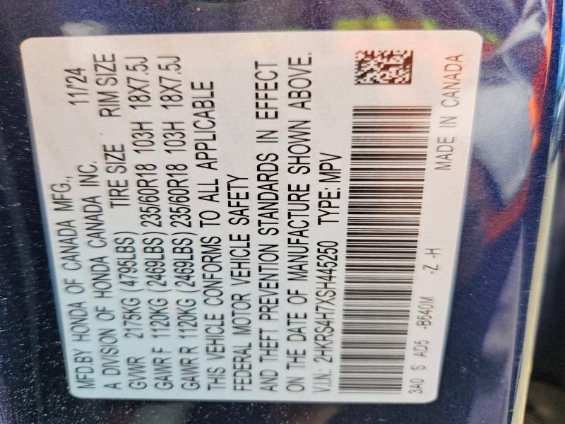 55072836 :رقم المزاد ، 2HKRS4H7XSH445250 vin ، 2025 Honda Cr-v مزاد بيع