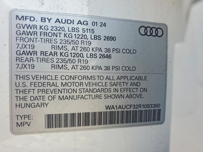 Aukcja sprzedaży 2024 Audi Q3, vin: WA1AUCF32R1093360, numer aukcji: 53328756