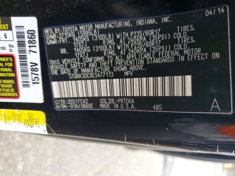 Продажа на аукционе авто 2014 Toyota Sienna, vin: 5TDKK3DCXES477113, номер лота: 54719686