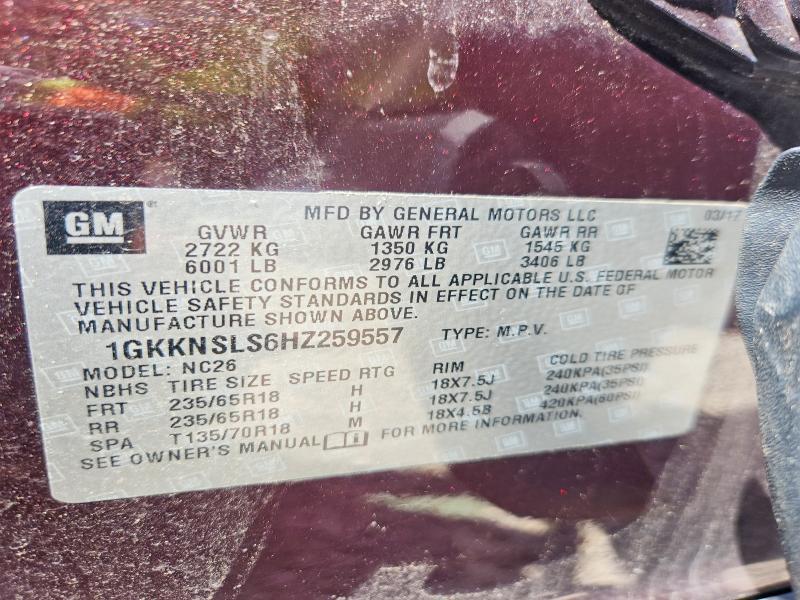 54561646 :رقم المزاد ، 1GKKNSLS6HZ259557 vin ، 2017 Gmc Acadia مزاد بيع