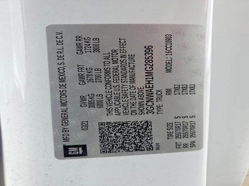 2021 Chevrolet Silverado მანქანა იყიდება აუქციონზე, vin: 3GCNWAEH1MG285396, აუქციონის ნომერი: 52776246