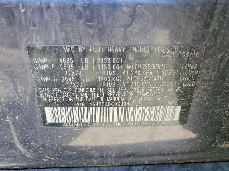 55216336 :رقم المزاد ، 4S4BSADC0G3347023 vin ، 2016 Subaru Outback مزاد بيع