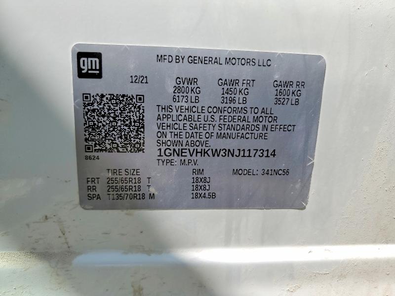 50426776 :رقم المزاد ، 1GNEVHKW3NJ117314 vin ، 2022 Chevrolet Traverse مزاد بيع