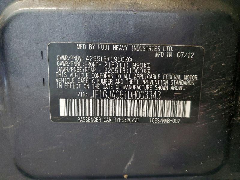 Продажа на аукционе авто 2013 Subaru Impreza, vin: JF1GJAC61DH003343, номер лота: 54140666