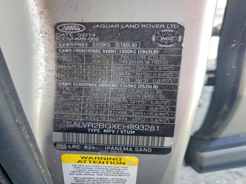 Продажа на аукционе авто 2014 Land Rover Range Rover Evoque, vin: SALVR2BGXEH893281, номер лота: 53790556