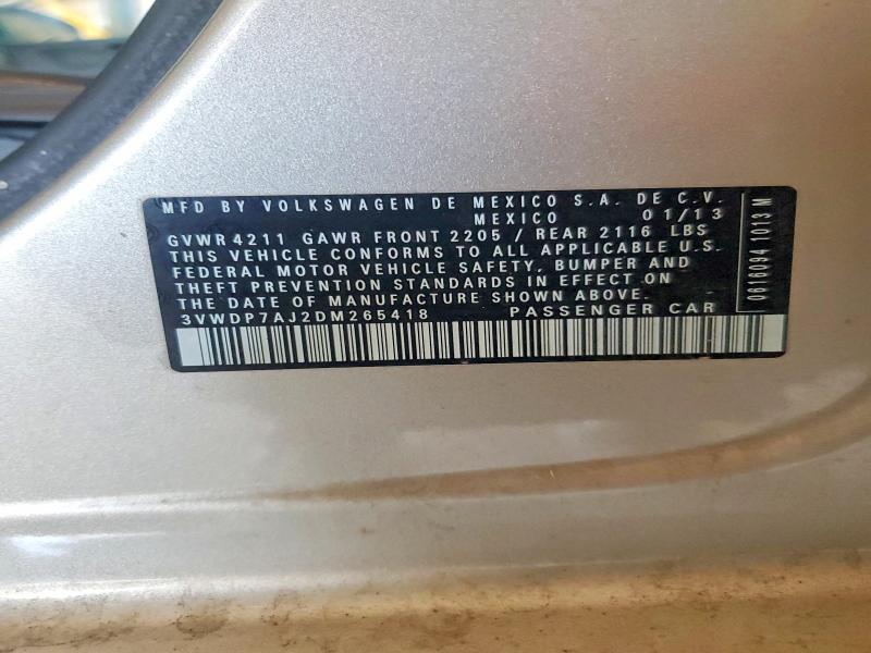 Продажа на аукционе авто 2013 Volkswagen Jetta, vin: 3VWDP7AJ2DM265418, номер лота: 52266866