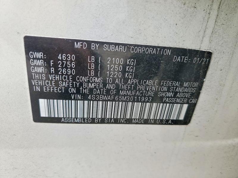 Aukcja sprzedaży 2021 Subaru Legacy, vin: 4S3BWAF65M3011993, numer aukcji: 52942356