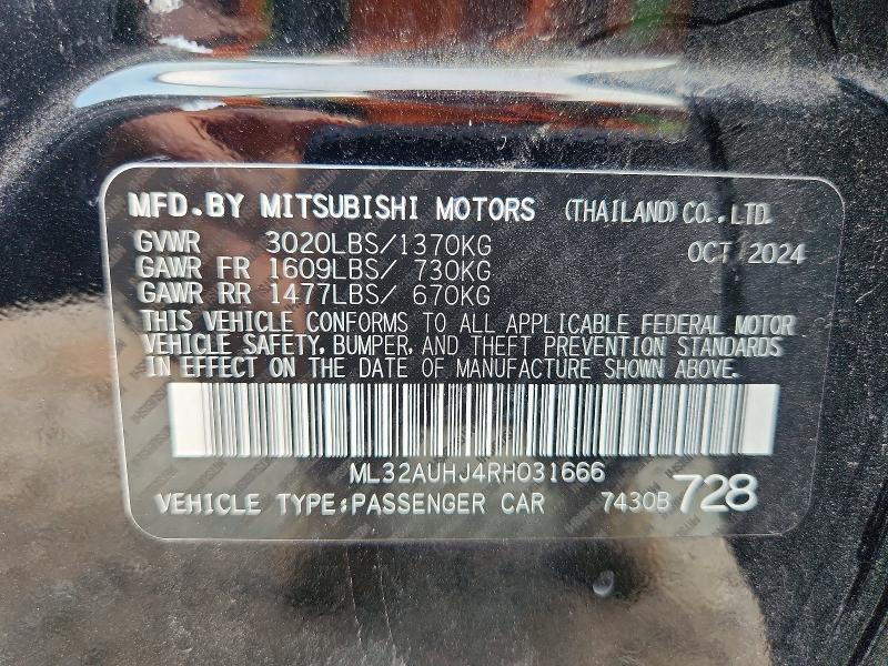 2024 Mitsubishi Mirage მანქანა იყიდება აუქციონზე, vin: ML32AUHJ4RH031666, აუქციონის ნომერი: 54083016