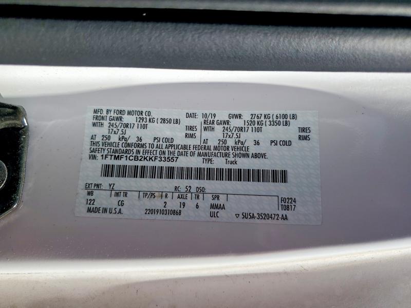 2019 Ford F150 მანქანა იყიდება აუქციონზე, vin: 1FTMF1CB2KKF33557, აუქციონის ნომერი: 52888916