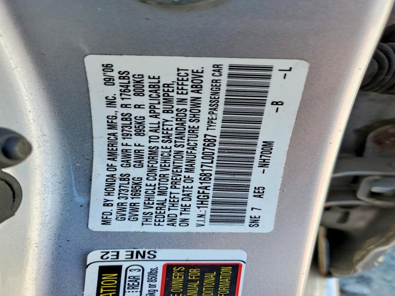 Продажа на аукционе авто 2007 Honda Civic, vin: 1HGFA16817L007687, номер лота: 55062356