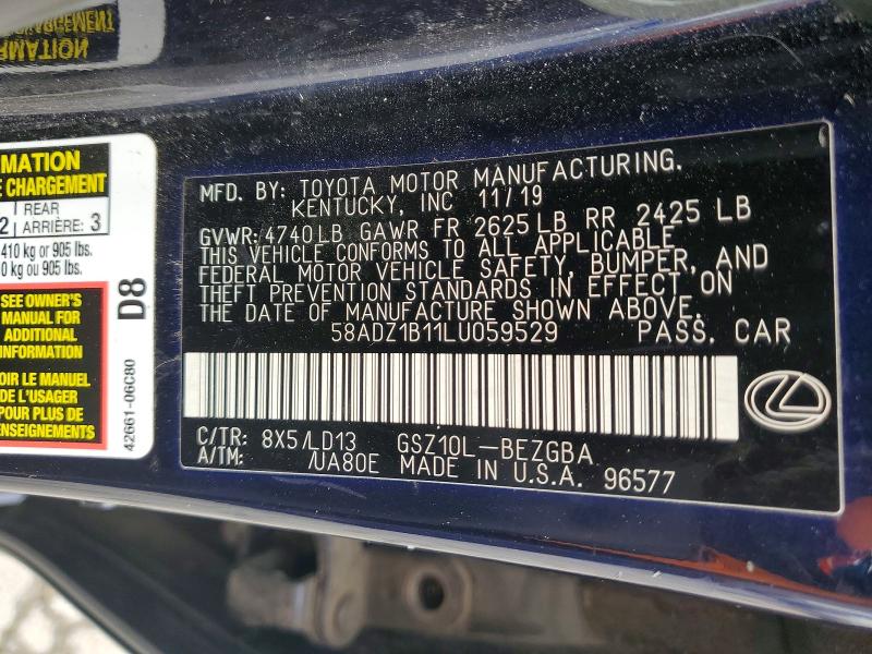 79575335 :رقم المزاد ، 58ADZ1B11LU059529 vin ، 2020 Lexus Es 350 مزاد بيع