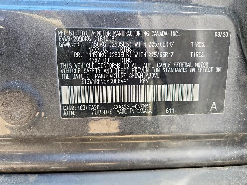 Aukcja sprzedaży 2021 Toyota Rav4, vin: 2T3W1RFV5MC086441, numer aukcji: 53754866