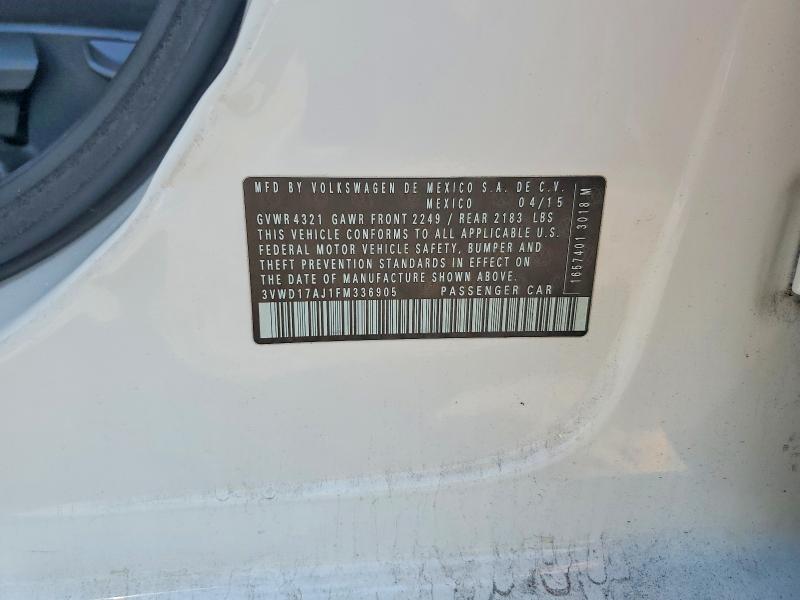 Aukcja sprzedaży 2015 Volkswagen Jetta, vin: 3VWD17AJ1FM336905, numer aukcji: 54007506