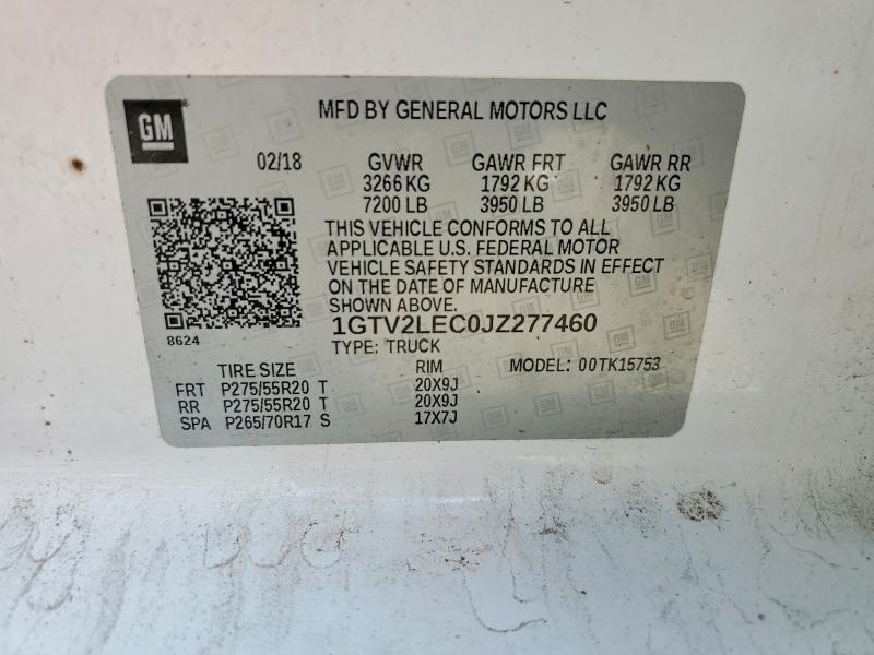 54881536 :رقم المزاد ، 1GTV2LEC0JZ277460 vin ، 2018 Gmc Sierra مزاد بيع