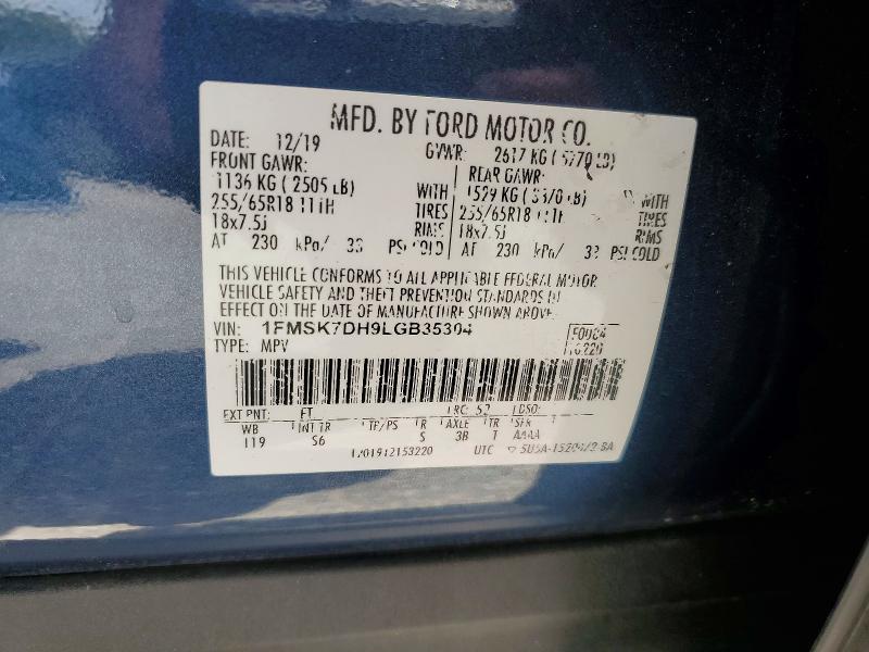 52551926 :رقم المزاد ، 1FMSK7DH9LGB35304 vin ، 2020 Ford Explorer مزاد بيع