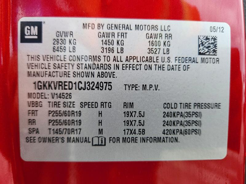Продаж на аукціоні авто 2012 Gmc Acadia, vin: 1GKKVRED1CJ324975, номер лоту: 55417566