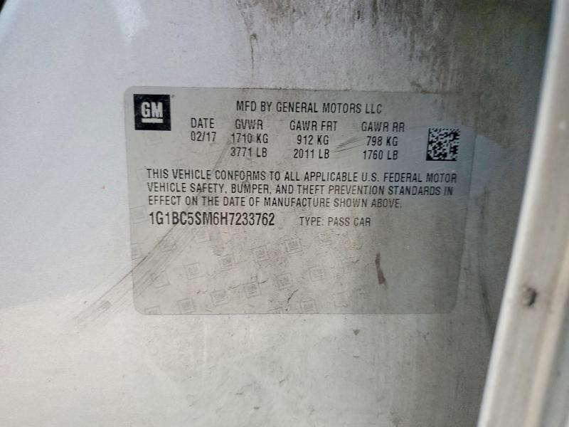 2017 Chevrolet Cruze მანქანა იყიდება აუქციონზე, vin: 1G1BC5SM6H7233762, აუქციონის ნომერი: 54054996