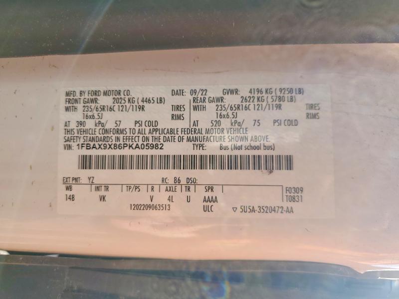 51856646 :رقم المزاد ، 1FBAX9X86PKA05982 vin ، 2023 Ford Transit مزاد بيع