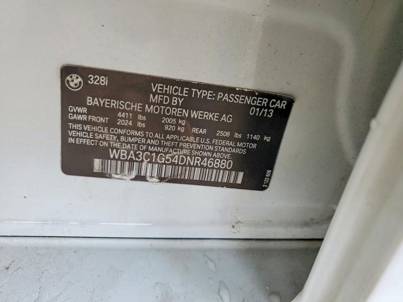 2013 Bmw 328 მანქანა იყიდება აუქციონზე, vin: WBA3C1G54DNR46880, აუქციონის ნომერი: 52553406