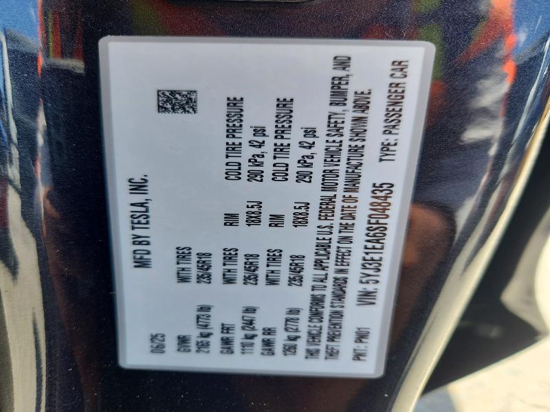 Продажа на аукционе авто 2025 Tesla Model 3, vin: 5YJ3E1EA6SF048435, номер лота: 54857946