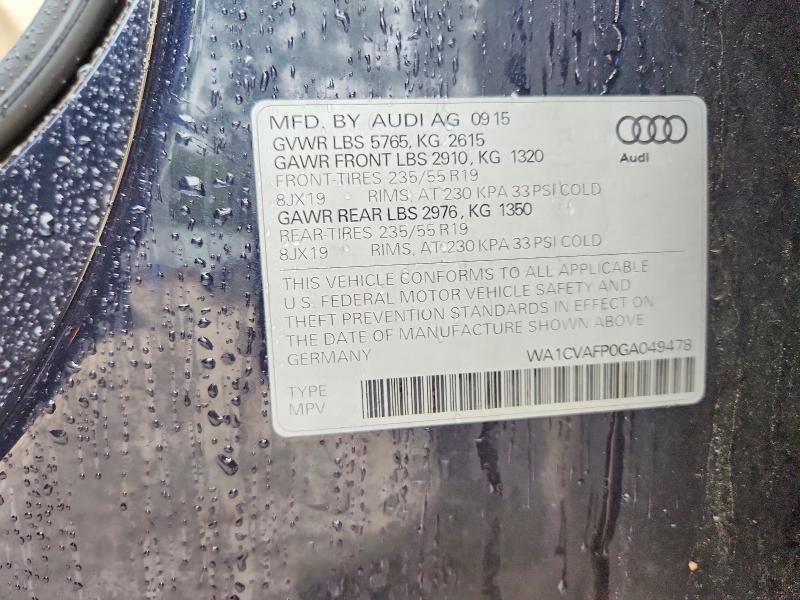 Продаж на аукціоні авто 2016 Audi Q5, vin: WA1CVAFP0GA049478, номер лоту: 52664306